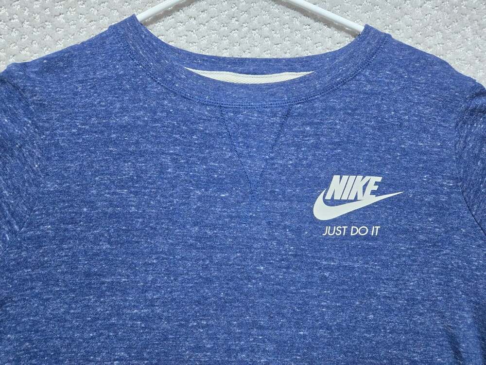Nike Just Do It Long Sleeve Shirt Blue Heather Thermal Crewneck